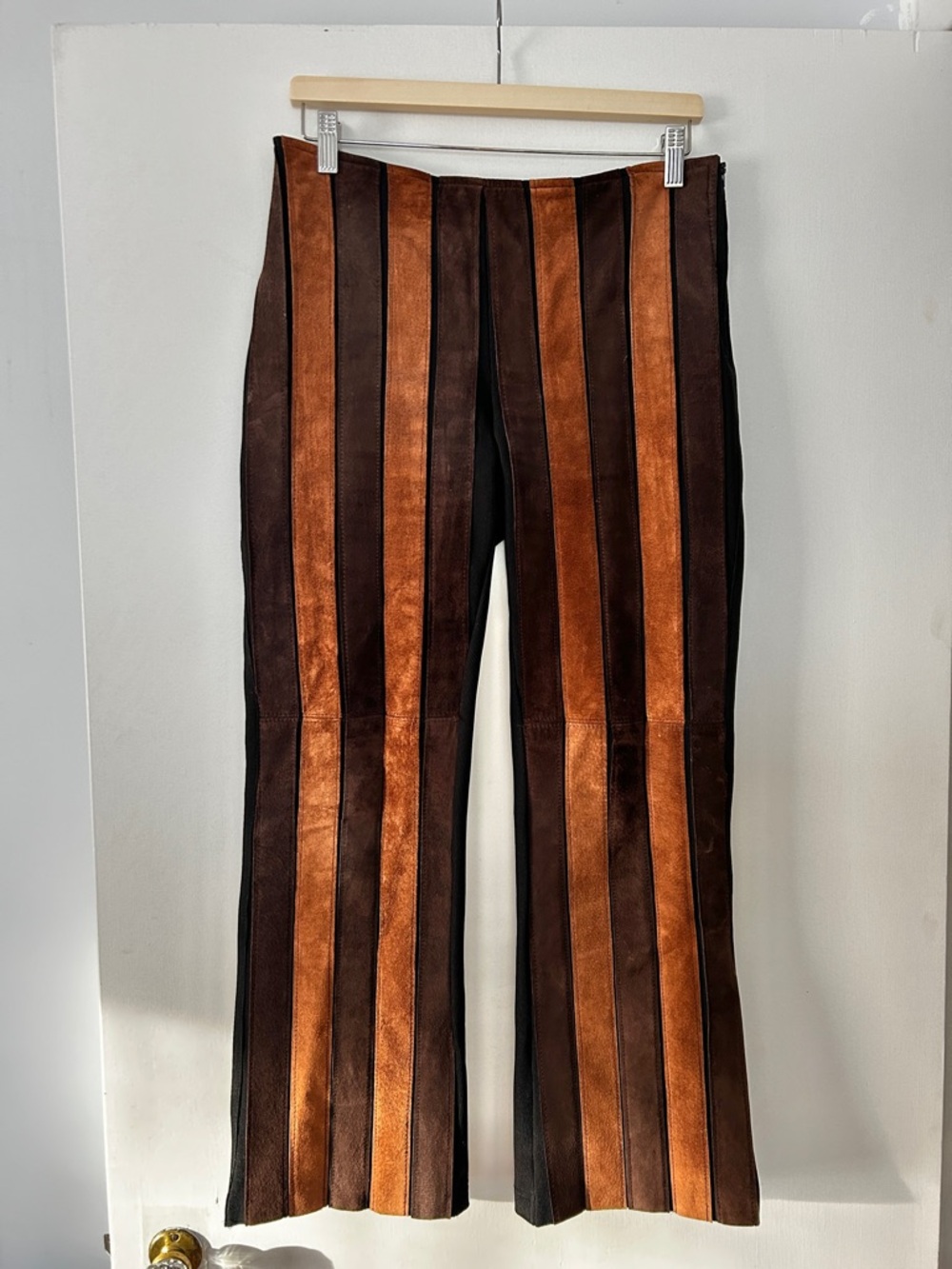 VINTAGE Y2K Genuine Suede Stripe Matching Set Large Flare Boho Desert City Chic - Picture 9 of 10